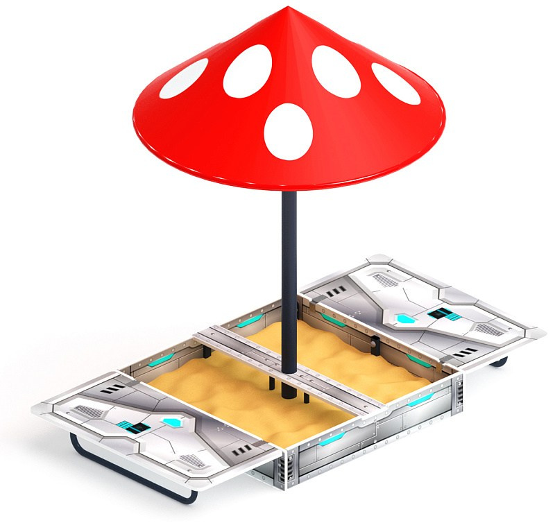 Песочница с крышкой средняя и навесом Грибок (Техно) - ИО 5.01.10-10 Габариты (ШхДхВ): в закрытом виде 1200х1240х2100 в открытом виде 2380х1200х2100 Зона безопасности, мм: 3380х2200