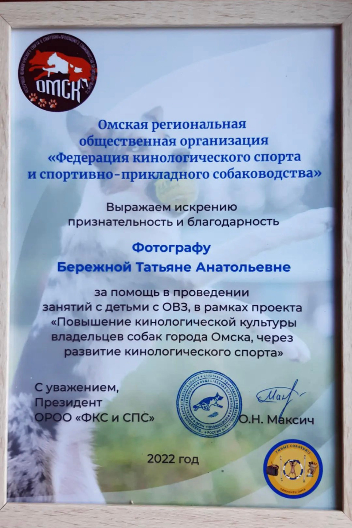 Сертификаты. Фотограф в Омске Таня Бережная