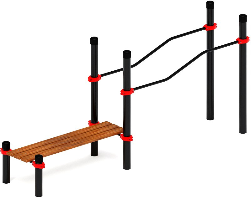 Воркаут ЛОВ 108 красный ВТ 102.23-01 Габариты (ШхДхВ):3430х760х1500 Зона безопасности, мм:6430х3760