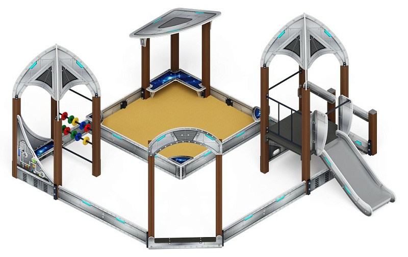 Песочный дворик с горкой Космопорт (Серый) - ИО 6.14.01-01 H=750 Габариты (ШхДхВ): 4510x5180x3000 Зона безопасности, мм: 6510х7680