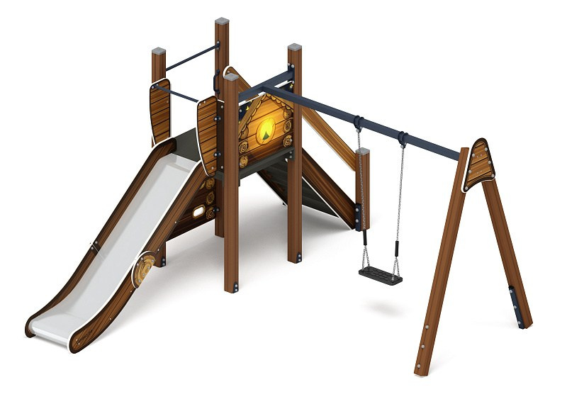 Счастливое детство (ЭКО) - ДИК 2.01.03-02 - Игровой комплекс H=1200                                                                                          Габариты (ШхДхВ): 4080x3830x2500                                                                                                                                                                      Зона безопасности, мм: 8110х5330                                                                                                                                                                     Скат горки: H=1200 (металлический скат)