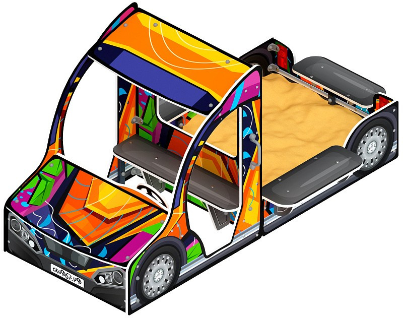 Песочница Грузовичек (маскарад) ИО 5.03.03-11 Габариты (ШхДхВ): 2580х1450х1250 Зона безопасности, мм: 3450х4580