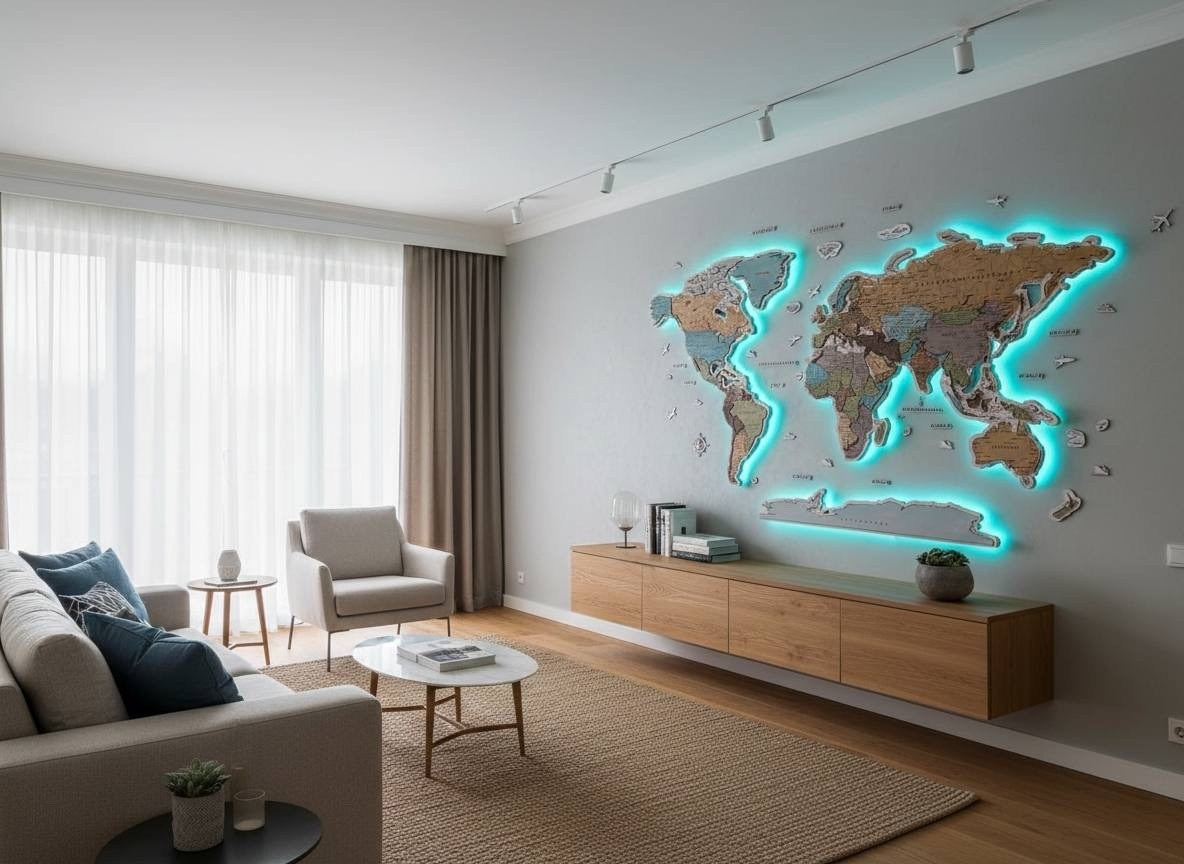 Карта мира из дерева. Art objects for walls. Author’s paintings, panels, clocks and portraits by photo