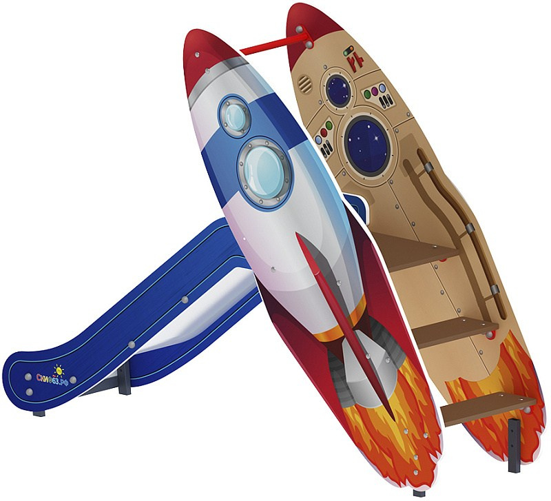 Горка Ракета - ИО 41.14.01-02 - H=750 Габариты (ШхДхВ): 2130x570x1600 Зона безопасности, мм: 5630х3570 Скат горки: H=750 (металлический скат) Возрастные ограничения от 3 до 12 лет, весом не более 70 кг