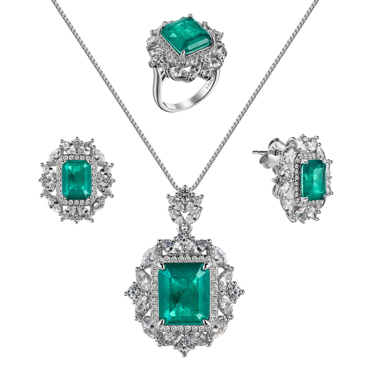 Кольцо, серьги и подвеска из серебра