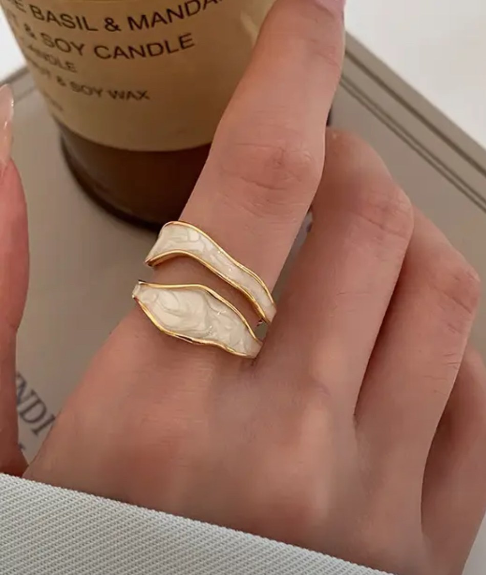 Кольцо двойное золото + мрамор