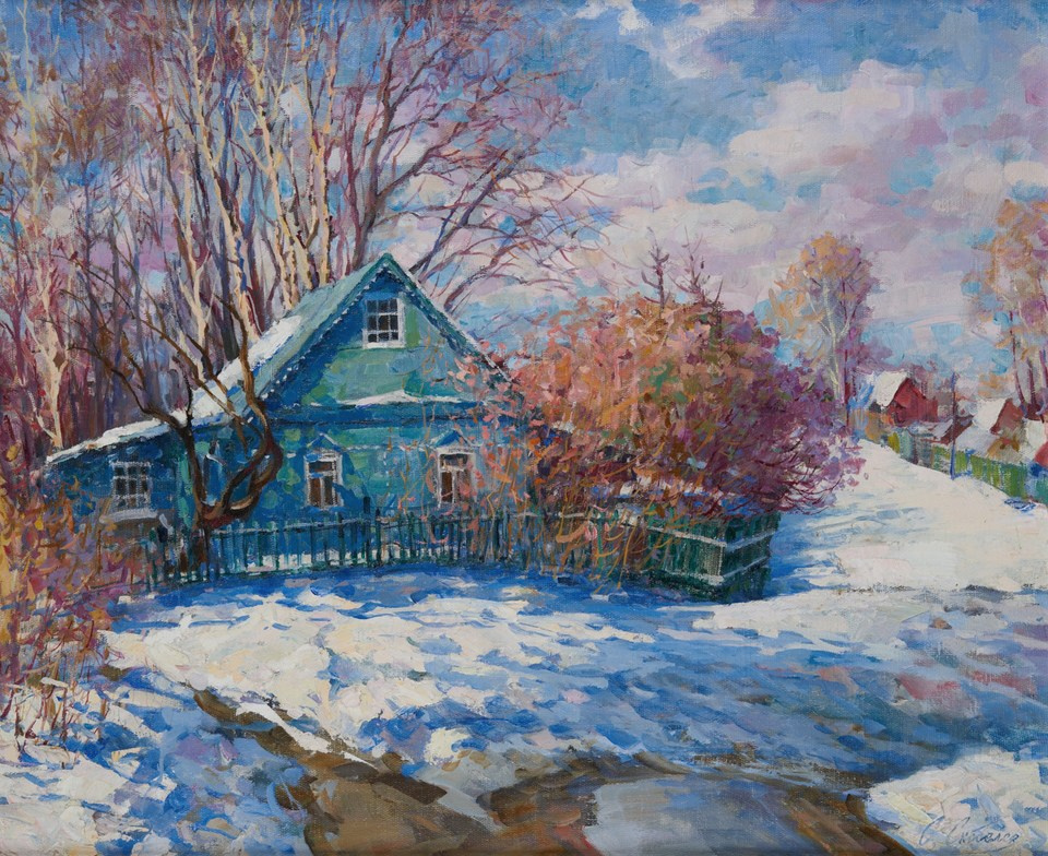 Дом у дороги. Холст, масло