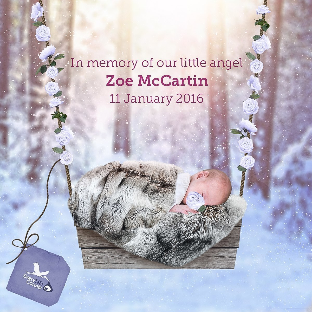 Открытка для семьи в память об усопшем младенце, для проекта everylifecounts.ie