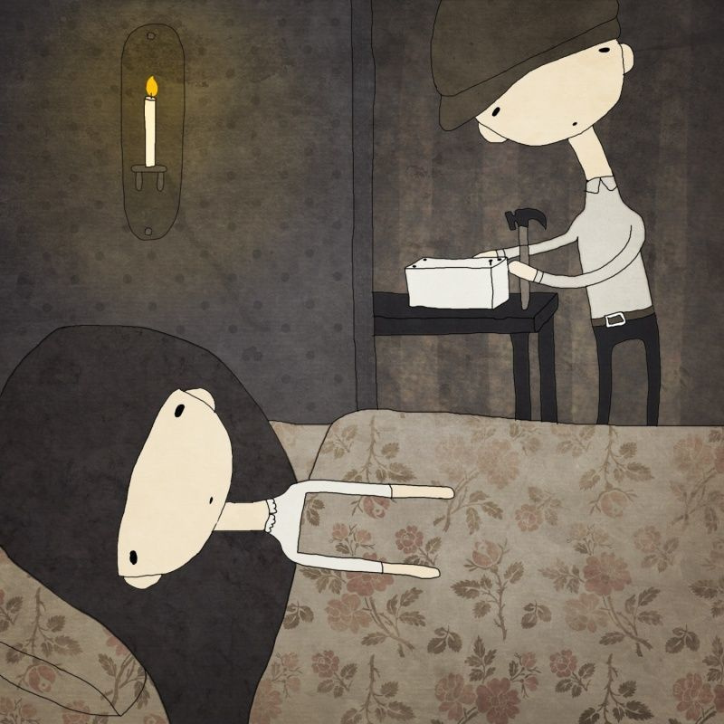 Мрачная иллюстрация для книги или рассказа о младенческих захоронениях. Атмосферный арт в стиле минимализм: темная фигура, свеча, стол, созерцание, готика, ужастик. В стиле Тима Бёртона. Заказать уникальную иллюстрацию для книги, обложку или комикс в мрачном стиле.