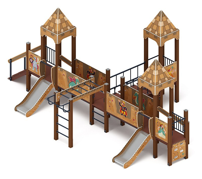 Королевство (Картонное) - ДИК 1.15.05-22 - Игровой комплекс H=750                                                                                                              Габариты (ШхДхВ): 4980х7650х2650                                                                                                                                                                       Зона безопасности, мм: 7980х10650                                                                                                                                                                          Скат горки: H=750 (металлический скат)