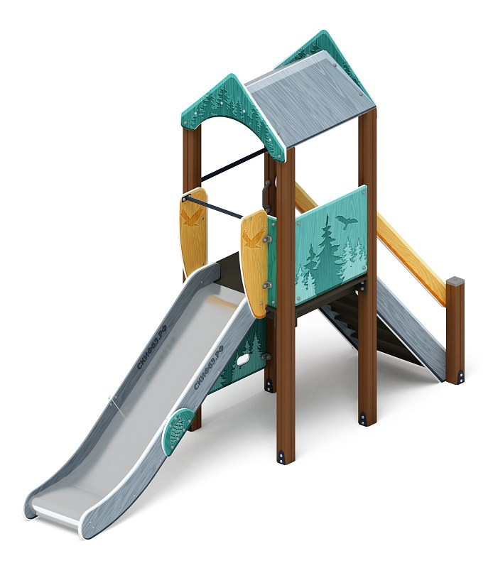 Играйте с нами (Тайга) - ДИК 2.01.1.01-03 - Игровой комплекс H=1200                                                                                                Габариты (ШхДхВ): 4080x1000x3000                                                                                                                                                                     Зона безопасности, мм: 7580х4000                                                                                                                                                                        Скат горки: H=1200 (металлический скат)                                                                                                                                           Возрастные ограничения от 5 до 12 лет