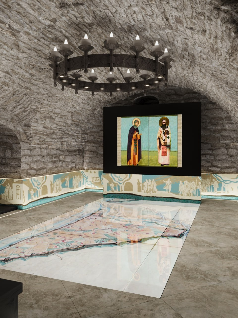 Эскиз керамического панно для оформления интерьера музея на территории Мирожского монастыря. Витраж и мозаика на заказ в Санкт-Петербурге