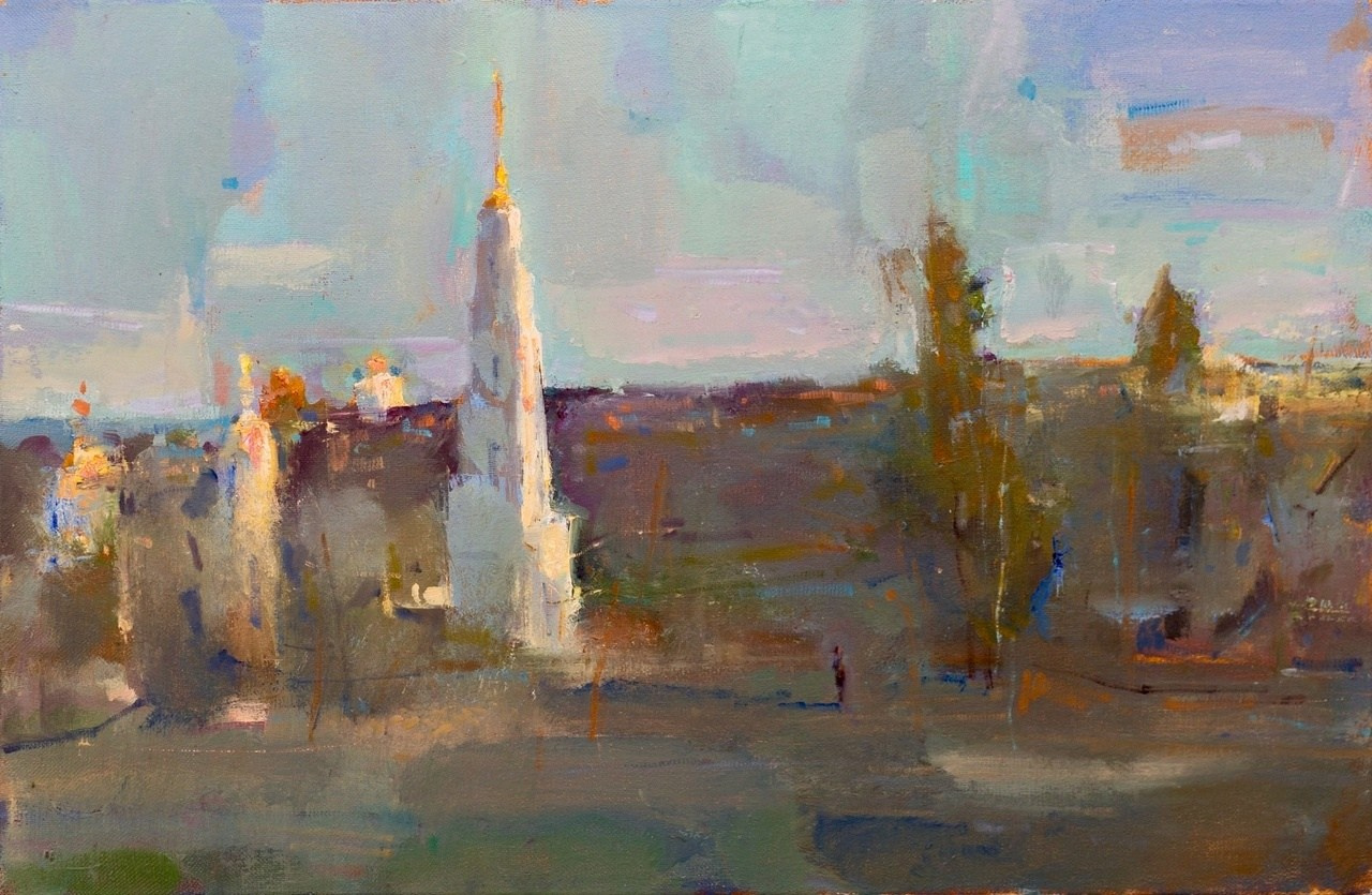Вечер в Ельце. Знаменский монастырь. Художник Александр Каверин