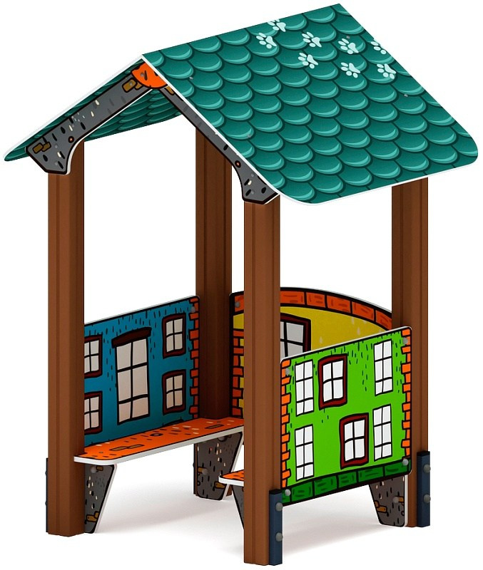 Домик малый 1 (город) МФ 10.01.01-01 Габариты (ШхДхВ): 1420х1200х1850 Зона безопасности, мм: 2420х2200