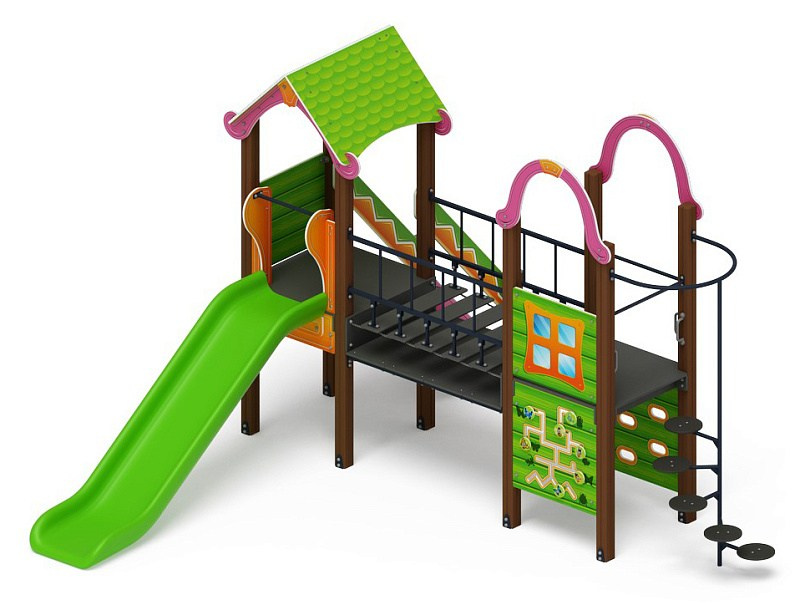 Лукоморье - ДИК 2.25.10-01 - Игровой комплекс H=1200                                                                                                                      Габариты (ШхДхВ): 4640x4560x3040                                                                                                                                                                     Зона безопасности, мм: 12000х7000                                                                                                                                                                        Скат горки: H=1200 (пластиковый скат)