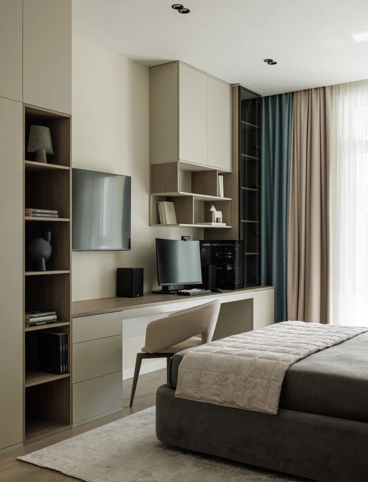 Квартира в нейтральных оттенках. Шторы на заказ в СПб. Выезд дизайнера, карнизы, жалюзи и рулонные шторы