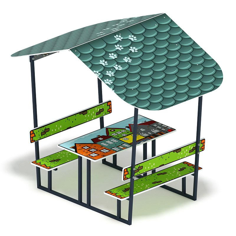 Столик детский с навесом (город) - МФ 31.01.08-05 Габариты (ШхДхВ): 1400x2180x1850 мм Зона безопасности, мм: 2400х3180