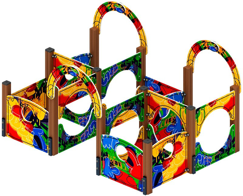 Лабиринт Кубик 2 (граффити) МФ 20.01.02-10 Габариты (ШхДхВ): 2850х1970х1520 Зона безопасности, мм: 4850х3970