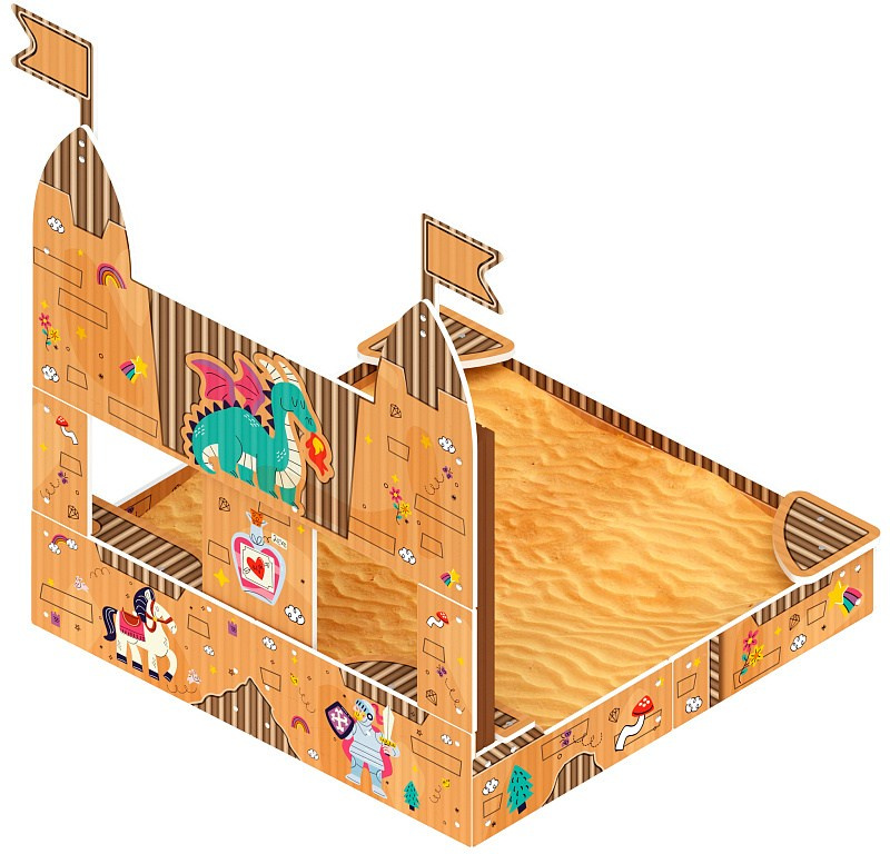 Песочница Королевство (Картонное) ИО 5.15.01-12 Габариты (ШхДхВ): 1920x1790x1630 Зона безопасности, мм: 2920х2790