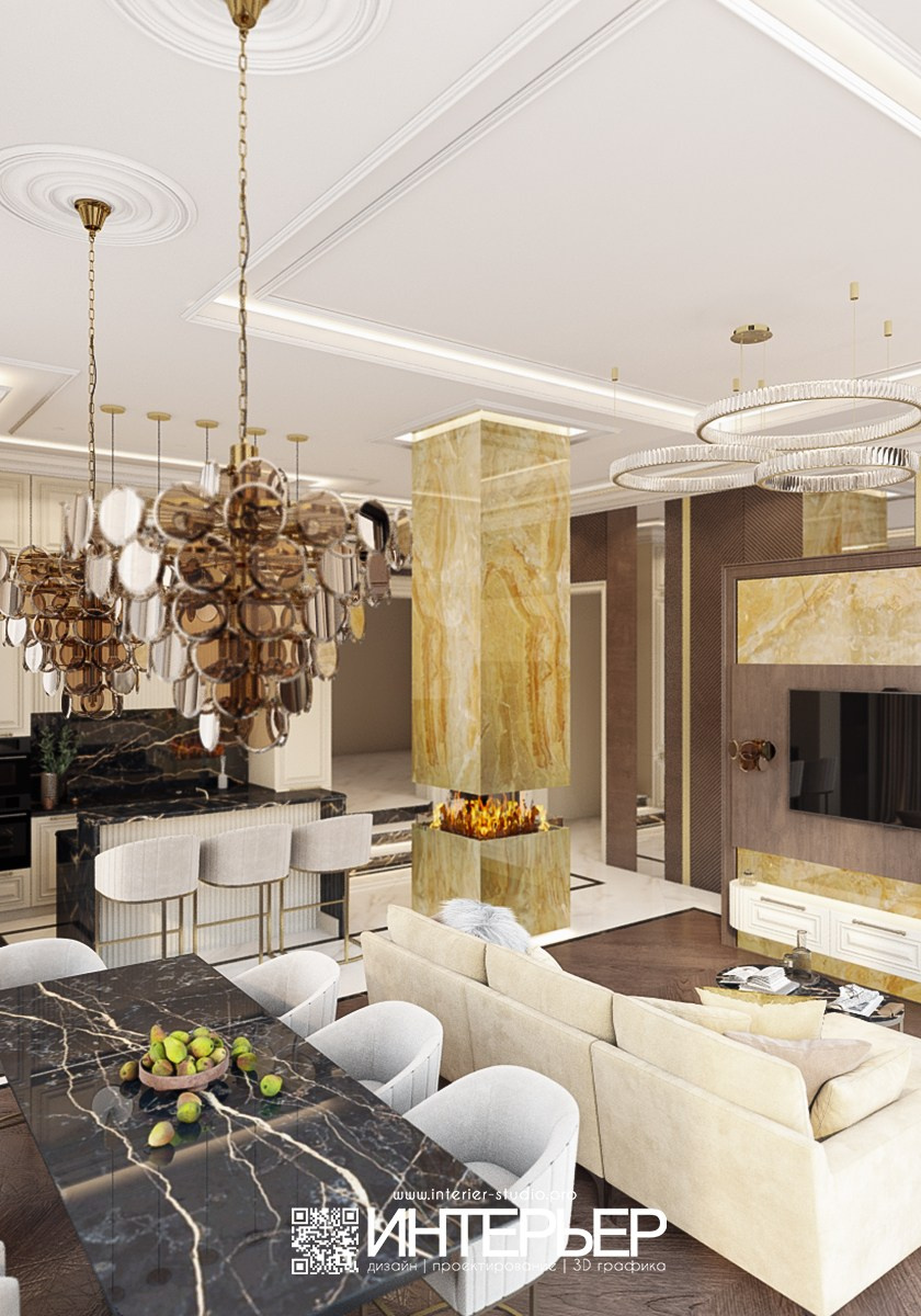 Дизайн-проект дома Ильи и Галины. Зона гостиной, кухни и столовой.Исправления. Дизайн интерьера, 3D визуализация и 3D моделирование. Создание проектов и чертежей. КМВ: Кисловодск, Пятигорск, Ессентуки и удаленно