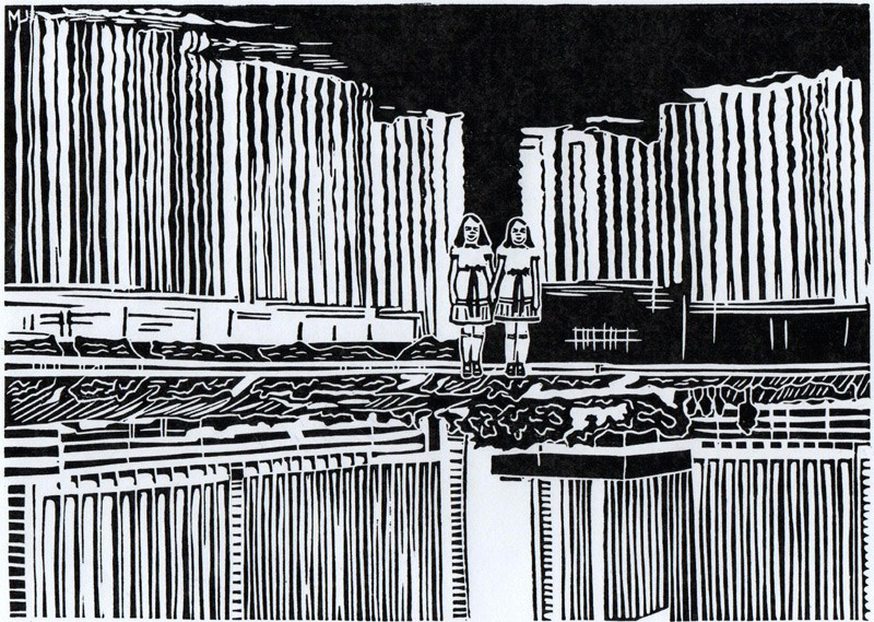 Авторская линогравюра на тему двойственности на бумаге Ватман Гознак.