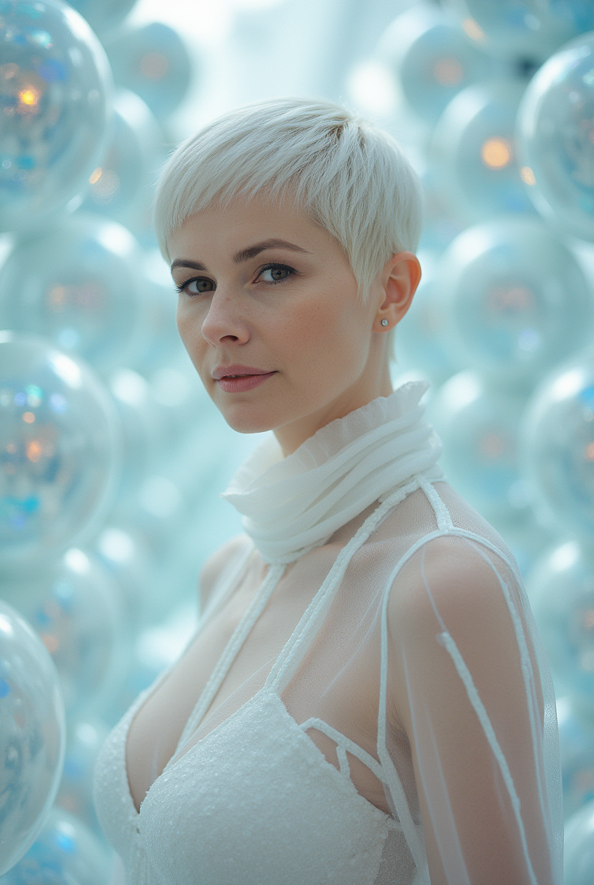 блондинка в белых шарах