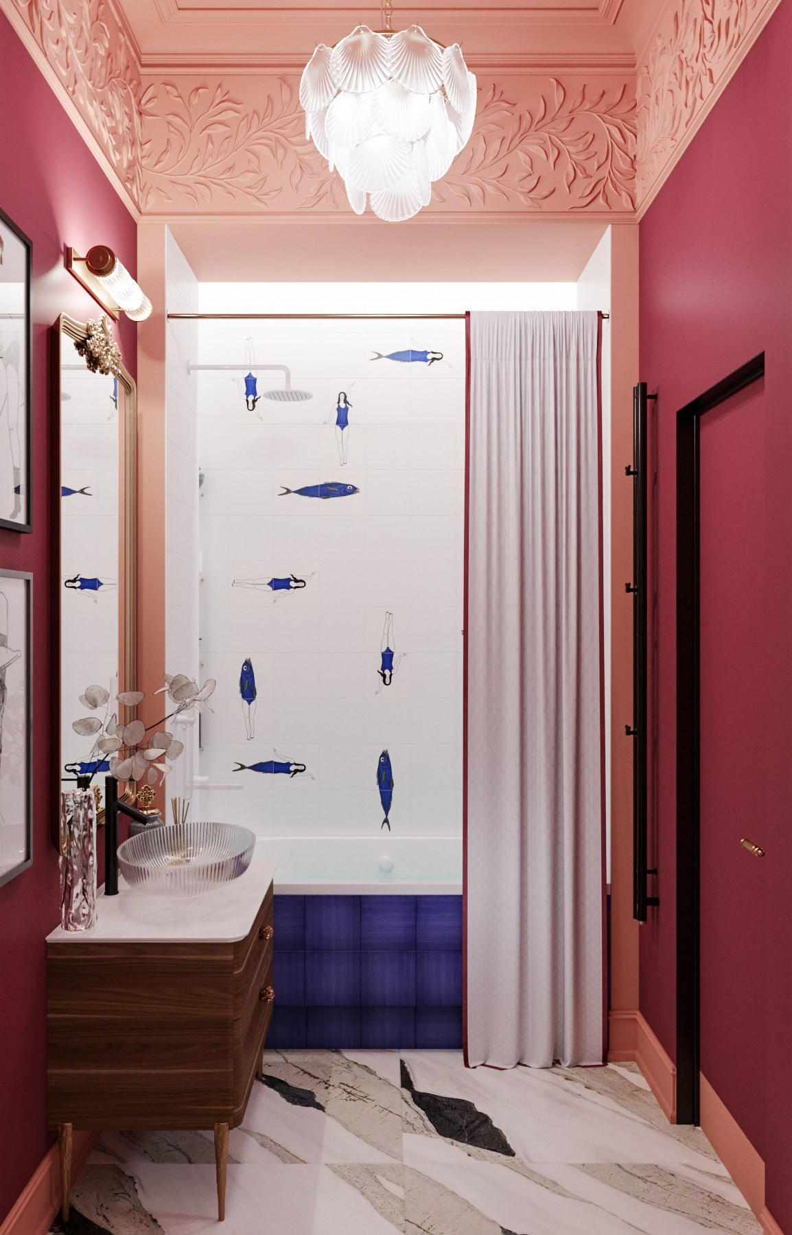 Дизайн ванной комнаты в ярком цвете