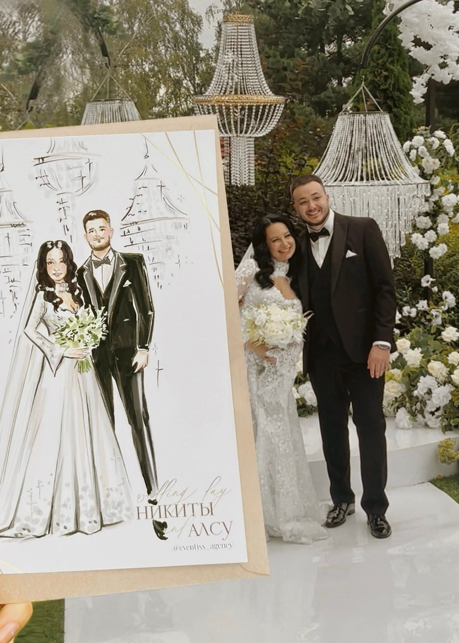 Скетчи  гостей на свадьбах, днях рождениях, праздниках в полный рост. Eventiss art agency| Художники и арт-услуги на мероприятие Москва и МО