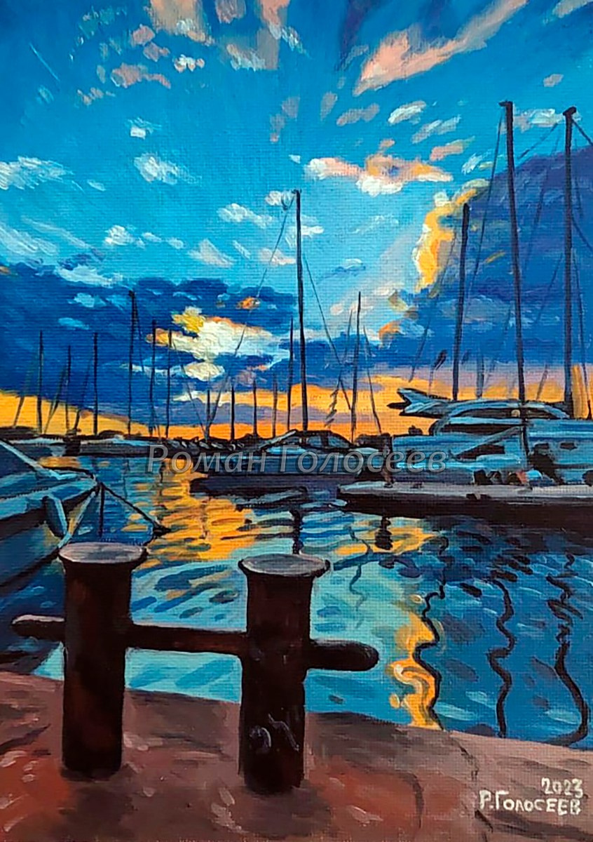 "Яхт-клуб семь футов", 21х15, холст, масло, 30.03.2023