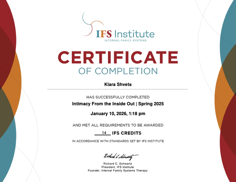 Клара Швец — сертифицированный IFS-терапевт, супервизор. Психотерапия, супервизия, обучение IFS