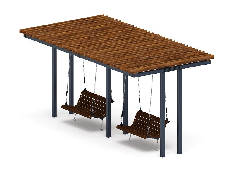 Пергола тент с качелями (прямая) - МФ 78.04.02-01.И1 /без поликарбоната/ Габариты (ШхДхВ): 3000x5660x2805 мм Зона безопасности, мм: 8200х6680