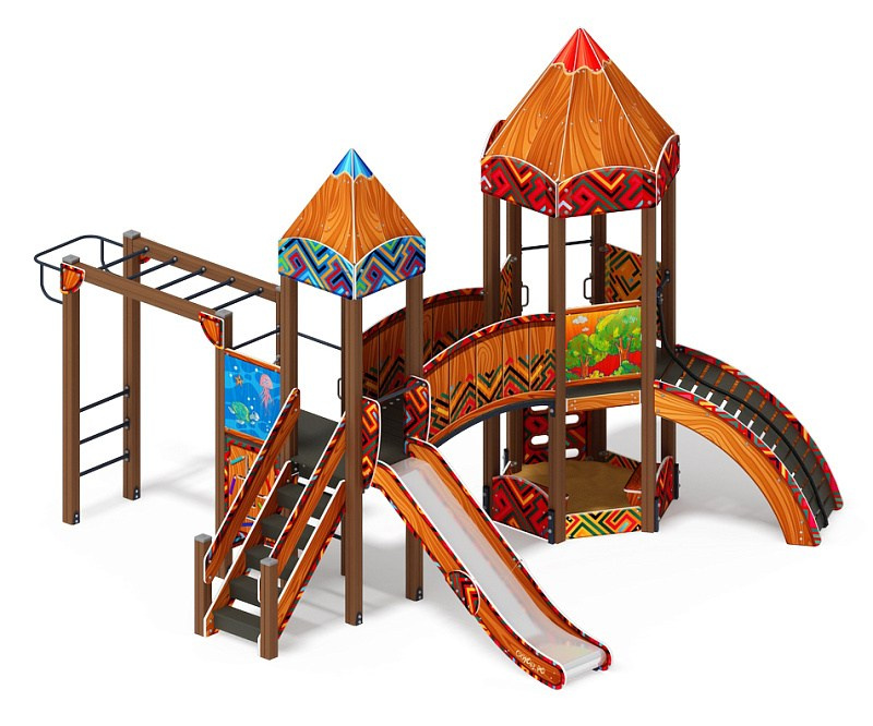 Карандаши - ДИК 2.26.03-01.С - Игровой комплекс Н=1200                                                                                                                   Габариты (ШхДхВ): 5560x5240x4470                                                                                                                                                                       Зона безопасности, мм: 8240х9060                                                                                                                                                                          Скат горки: H=1200 (металлический скат)