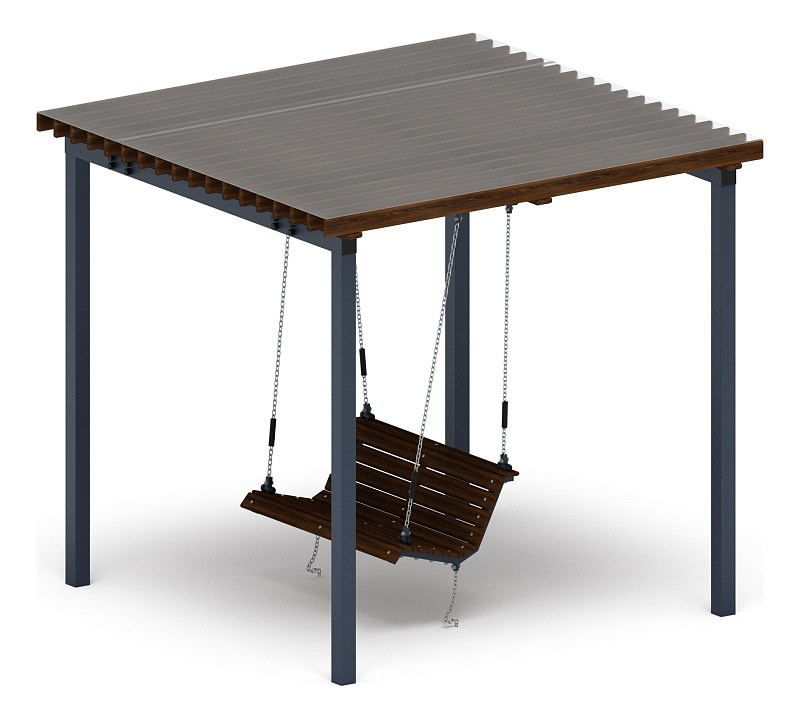 Пергола тент с качелями - МФ 78.02.01-И1 /с поликарбонатом/ Габариты (ШхДхВ): 3000x2840x2730 мм Зона безопасности, мм: 8200х3840