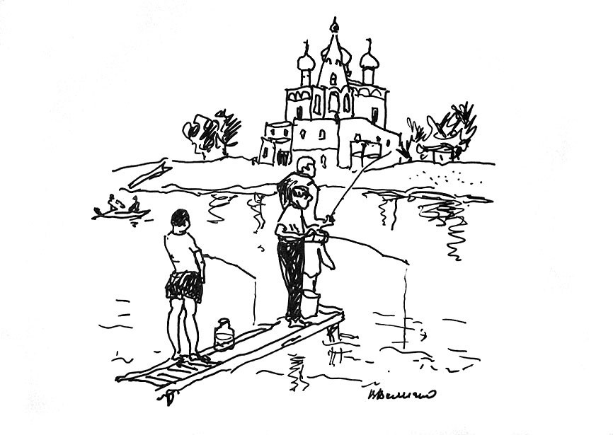 В Вологде.Рыболовы.Тушь.