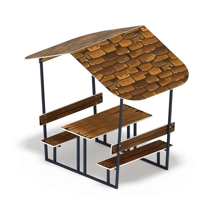 Столик детский с навесом - МФ 31.01.08-04 Габариты (ШхДхВ): 1400x2180x1850 мм Зона безопасности, мм: 2400х3180