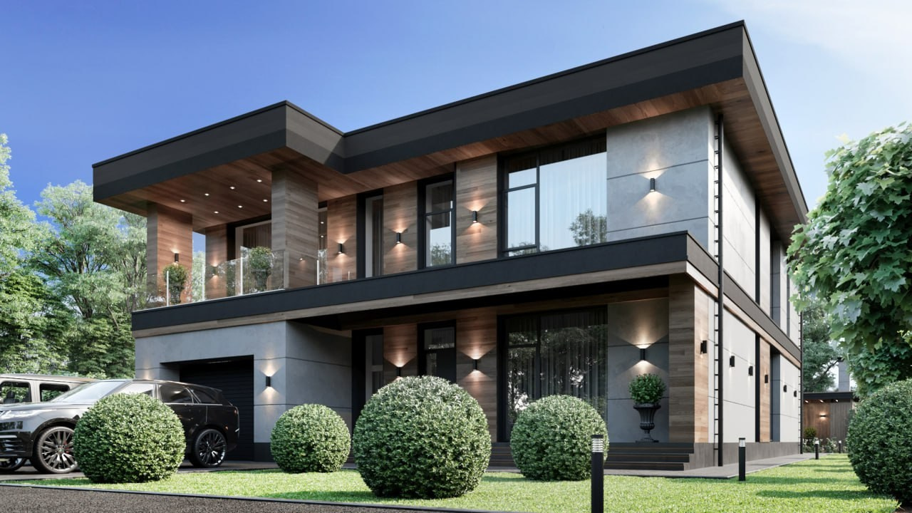 Современный дом в п.Мысхако общей площадью 360 кв.м с бассейном и местом под барбекю. Архитектор Вера Каракезиди