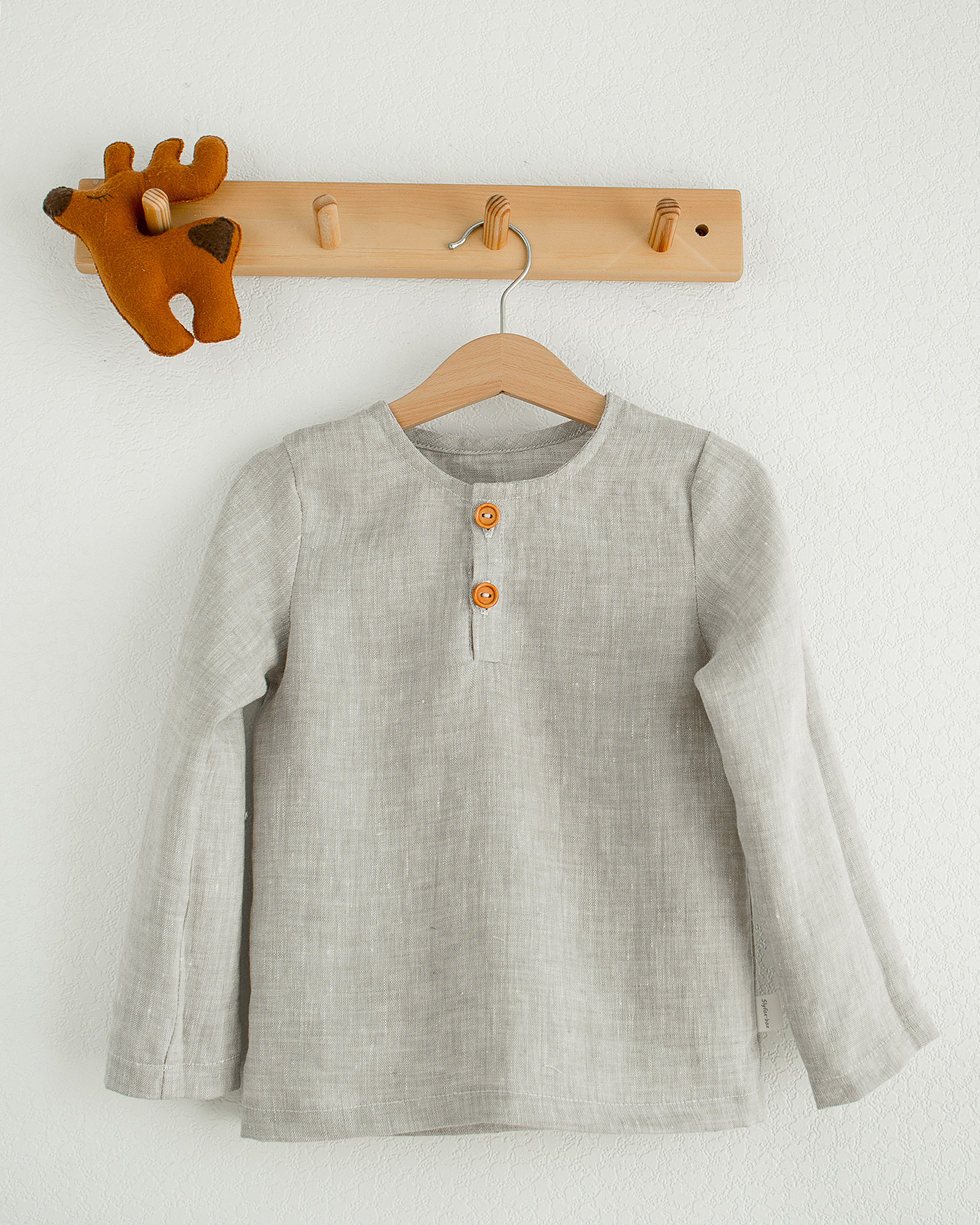 N-054 Рубашка-поло лён серый 98-104. Эко-одежда для детей