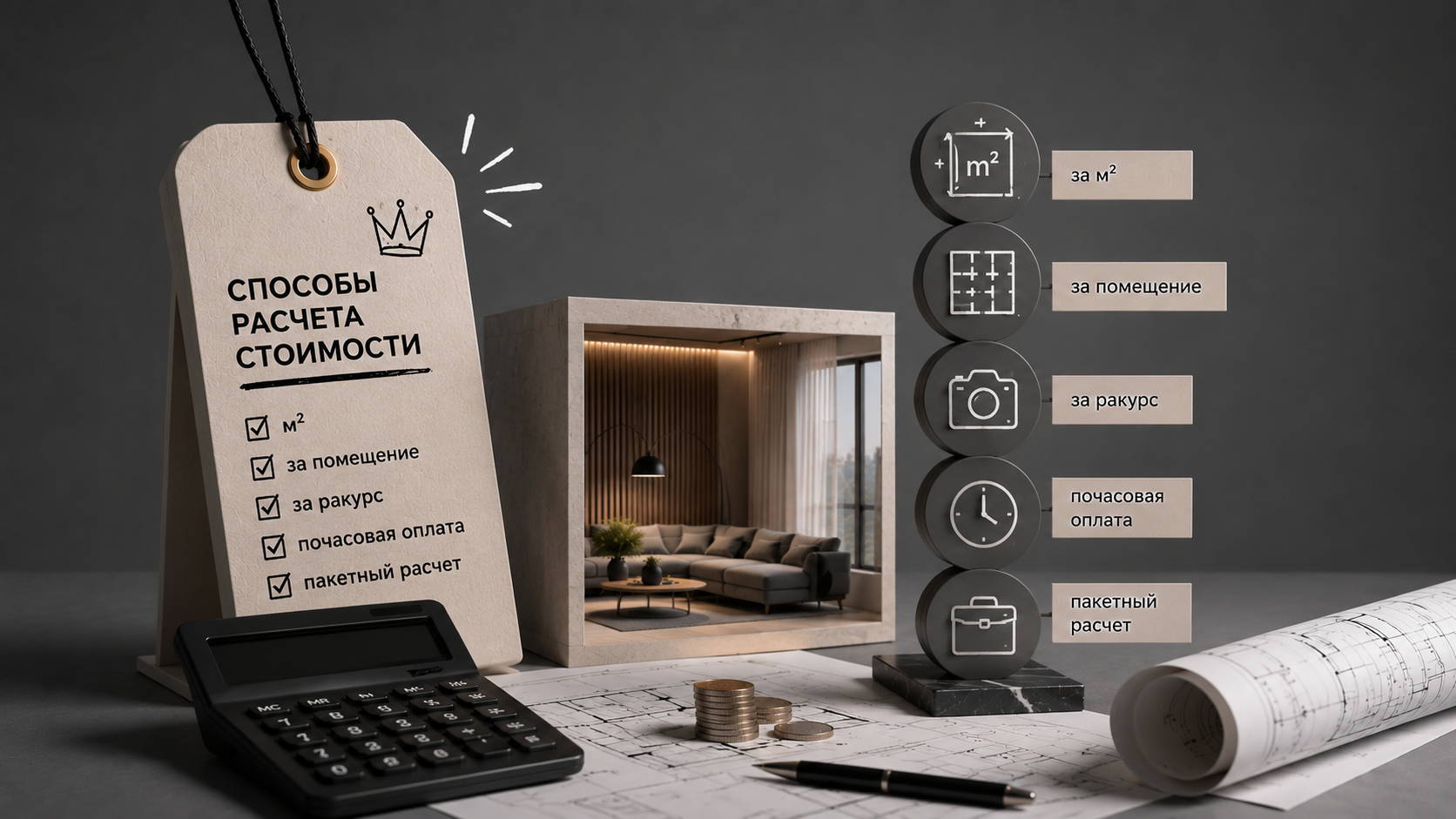 Количество помещений и стоимость 3D-визуализации квартиры