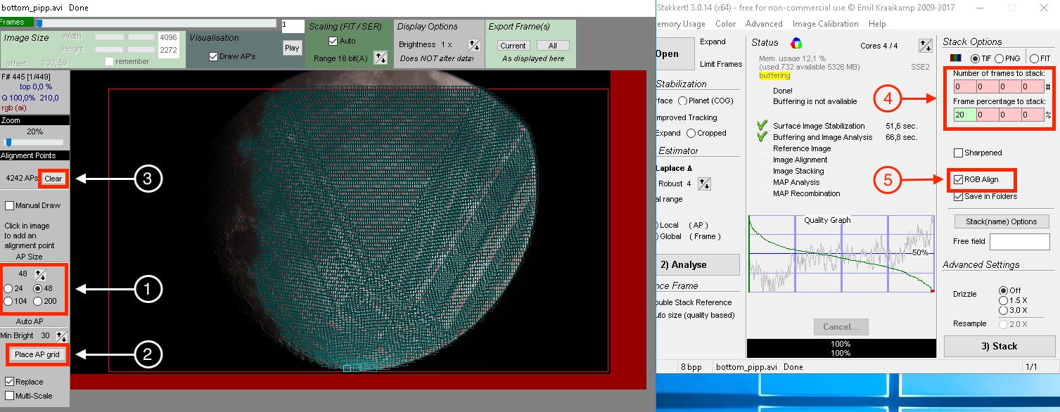 Обработка луны в программе Autostakkert