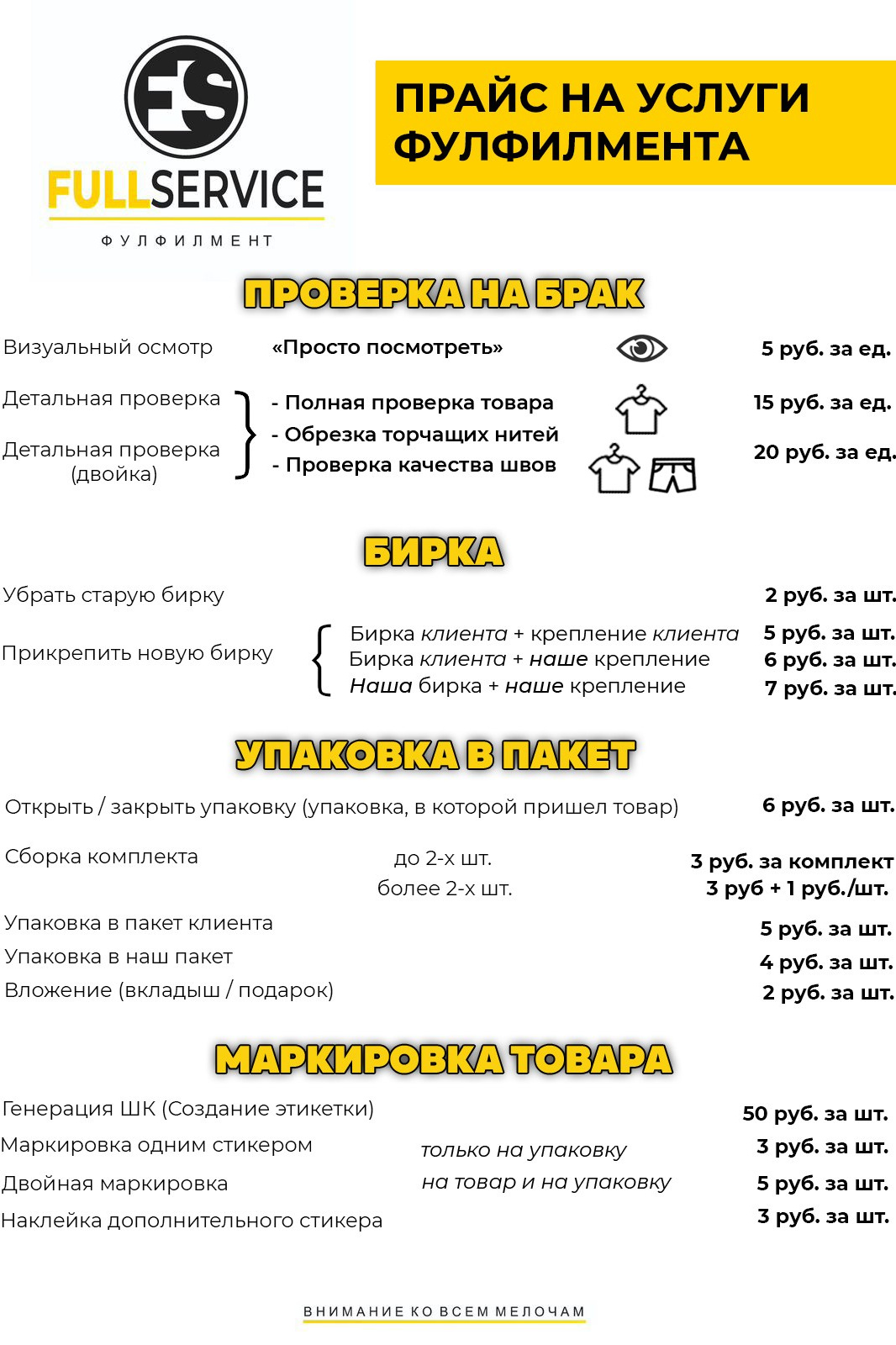 Стоимость услуг. Фулфилмент