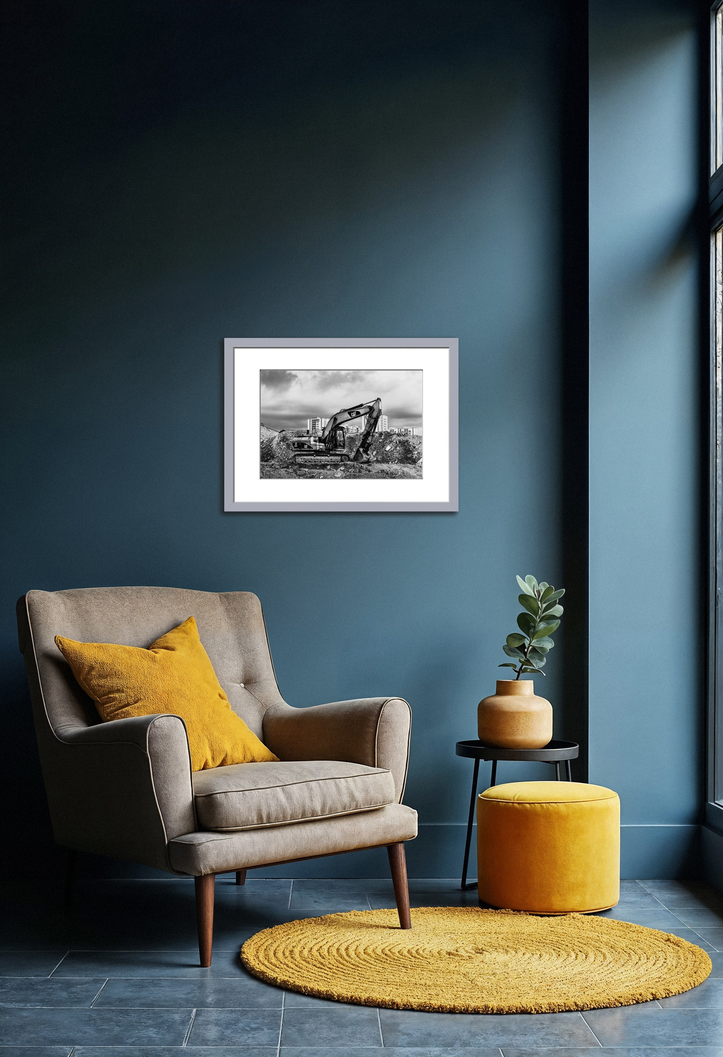 Черно-Белая Ч/Б спецтехника экскаватор стройка