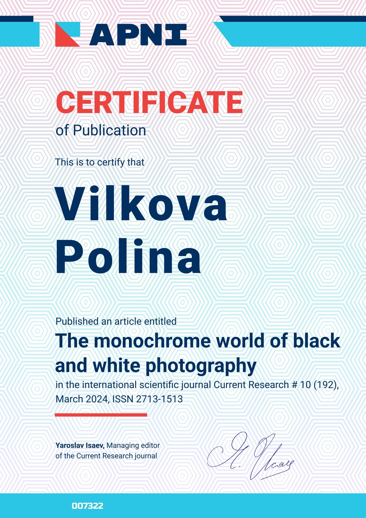 Awards & Publications. Polina Vilkova