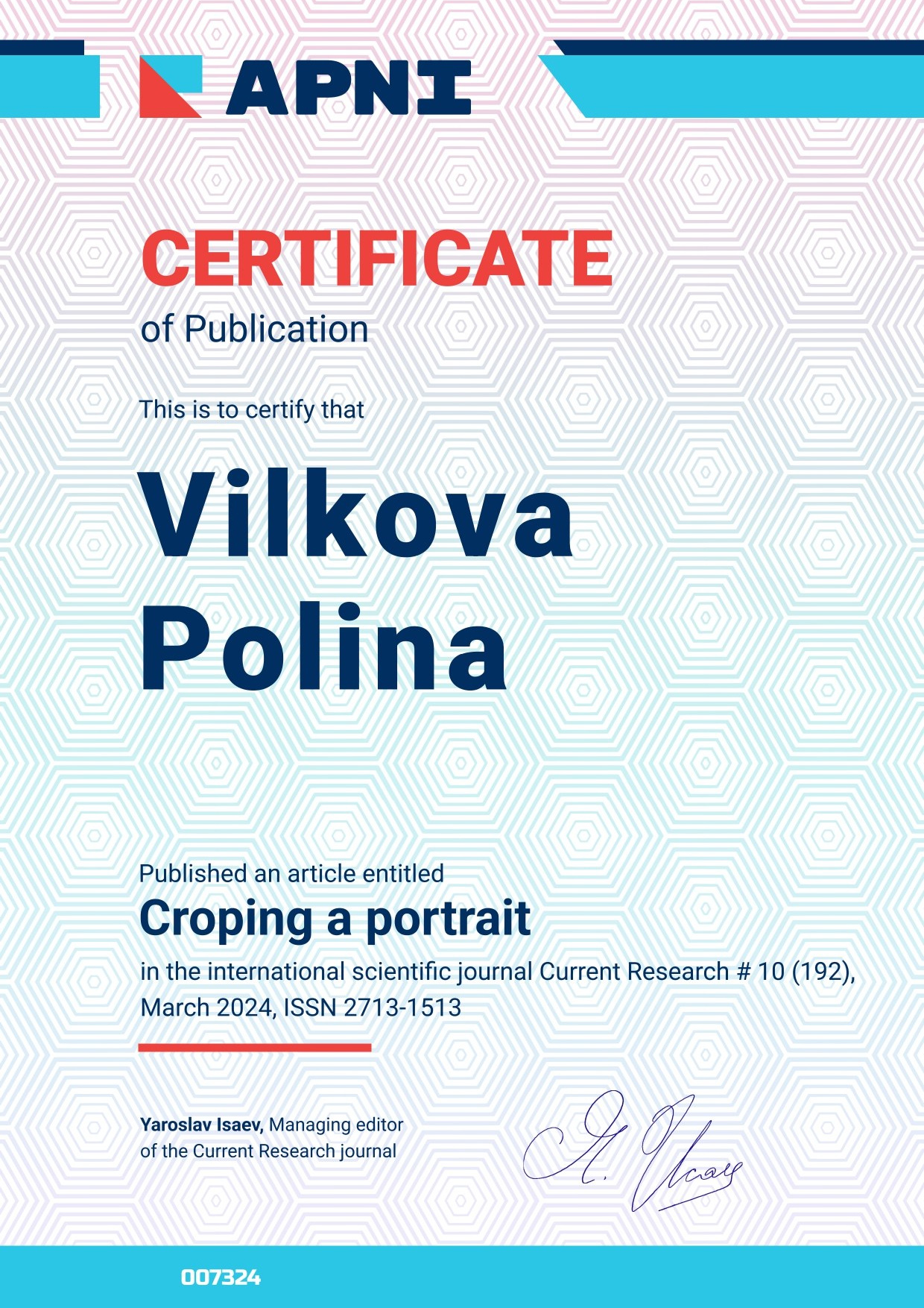 Awards & Publications. Polina Vilkova