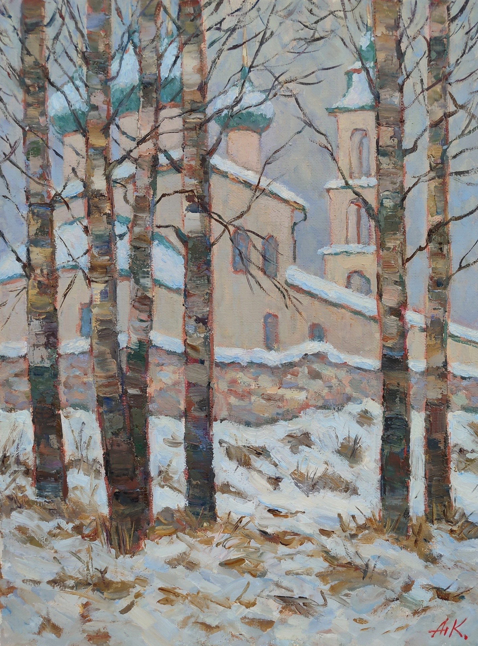 Горный весенний пейзаж, картина маслом на холсте купить