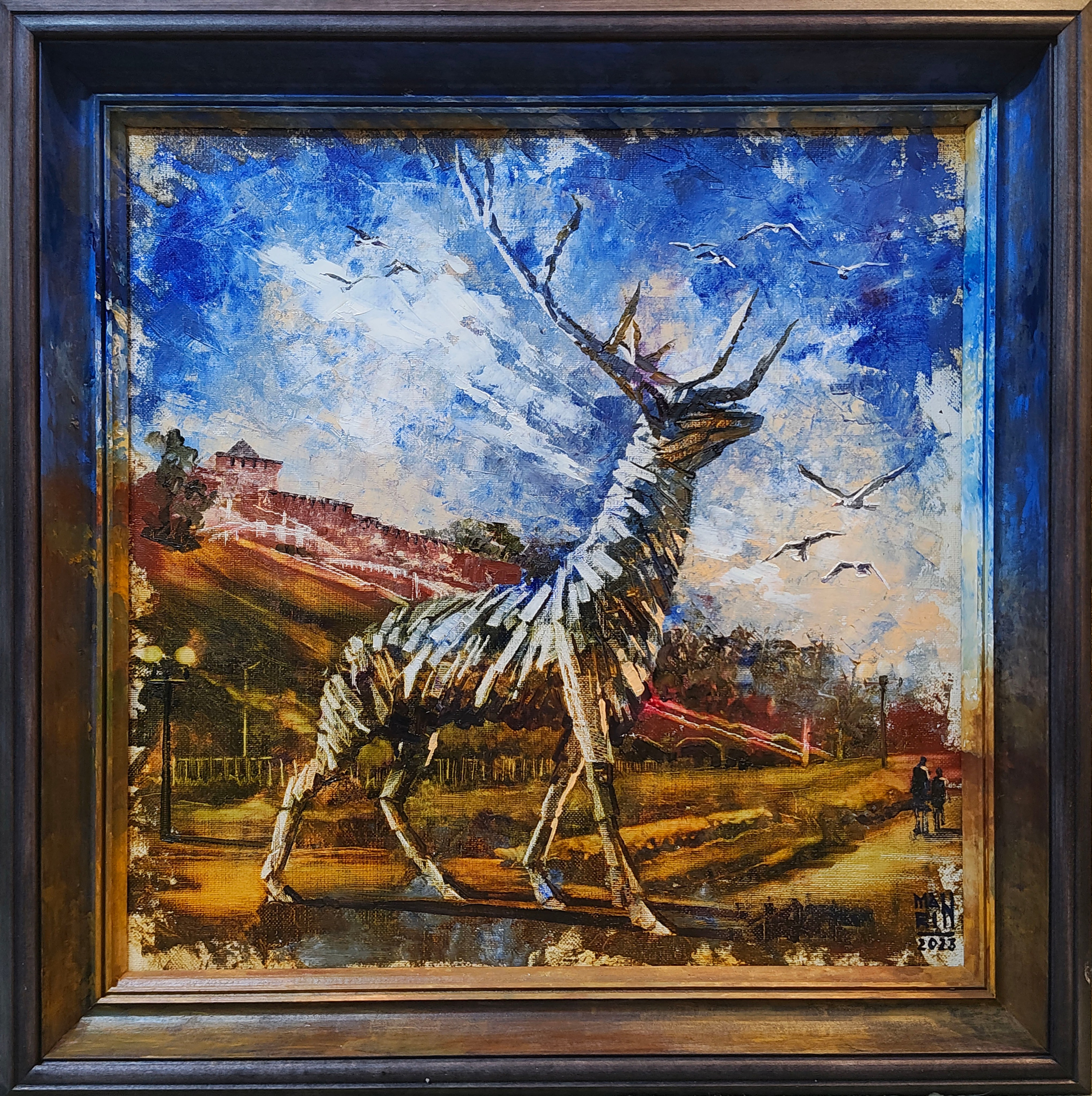 Нижний Новгород, старый Нижний,картины с Нижнем Новгородом, художник Марина Новосельская, ретро, картина в подарок, нижегородские художники, достопримечательности Нижнего Новгорода, нижегородский олень, памятник, кремль, нижегородский кремль, набережная