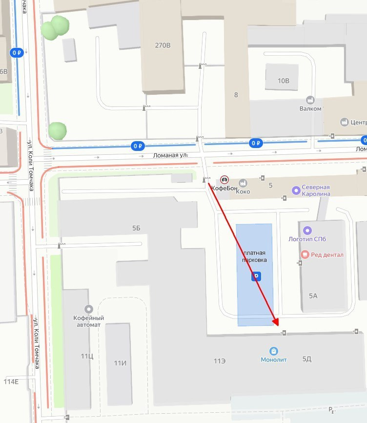 Карта с указанием маршрута от входа на территорию до офиса