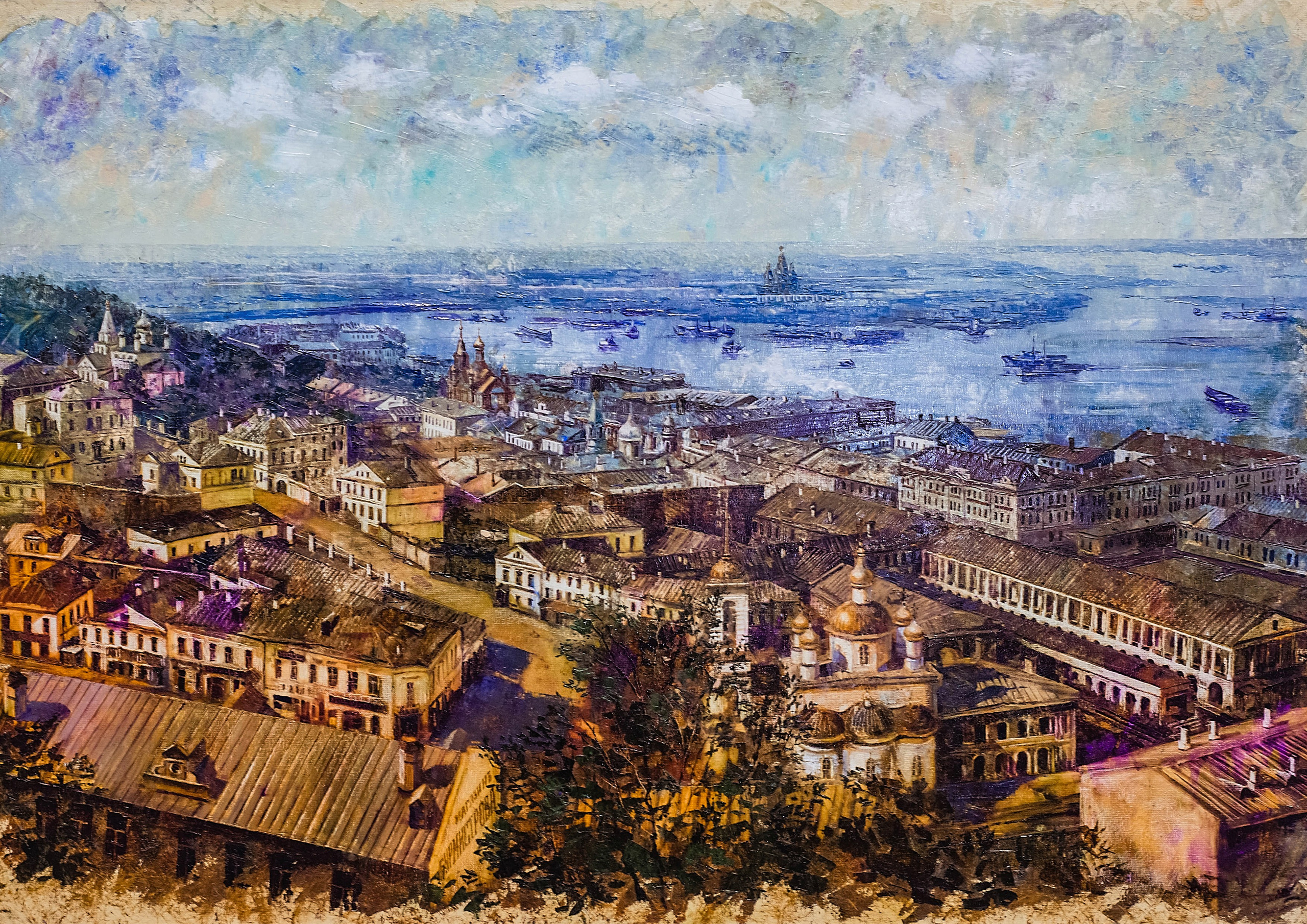 картины, интерьерные картины, картины маслом, масло, природа, живопись, Нижний Новгород, город, картина с Нижнем Новгородом, виды Нижнего, церковь, картина с церковью, усадьба, старина, ретро стиль, прогулка по Нижнему, осень, осенняя картина, Старый Нижний, нижегородские виды, балчуг, Почайна