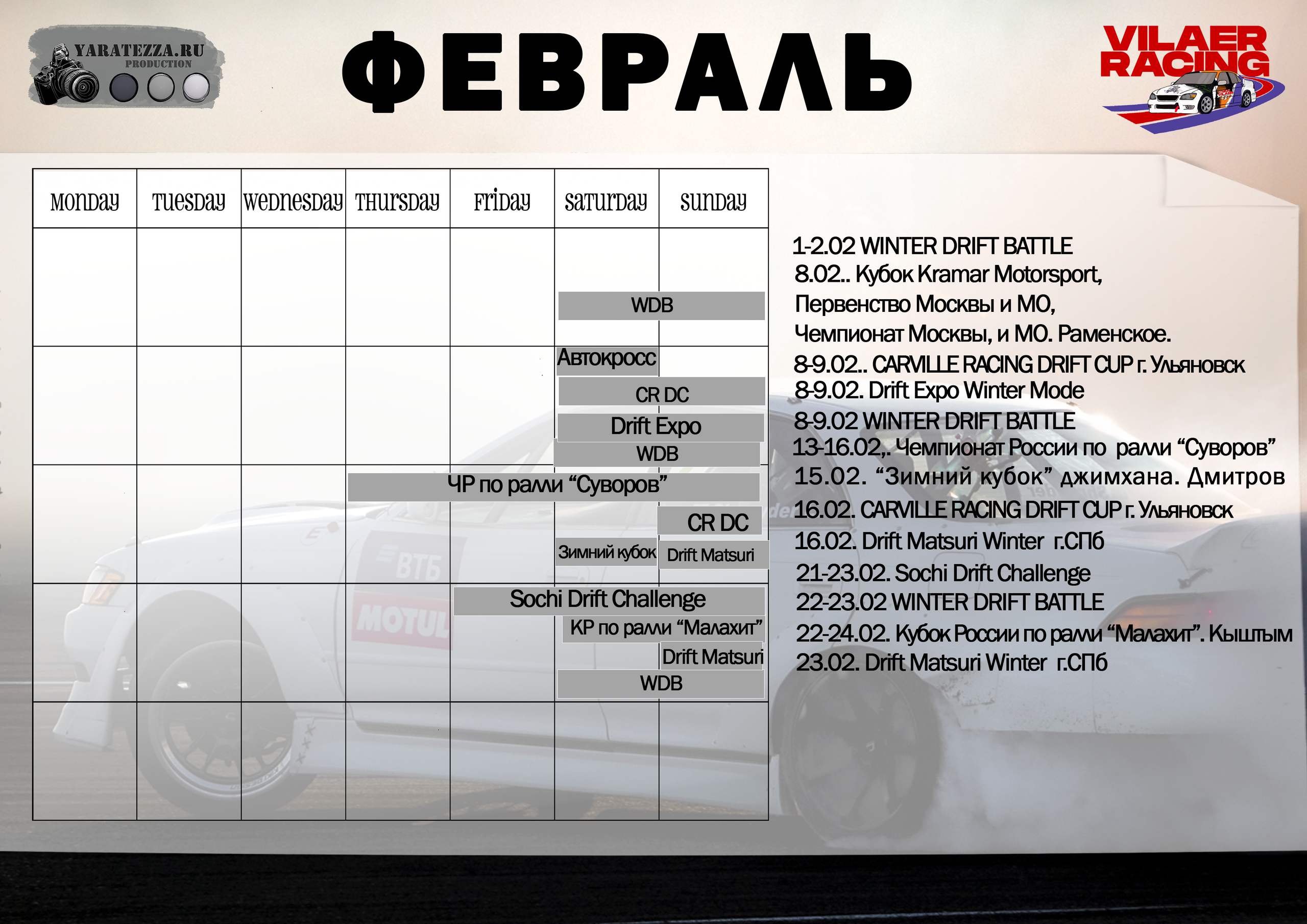 Краткий обзор автоспортивных событий февраля 2025. Yaratezza production