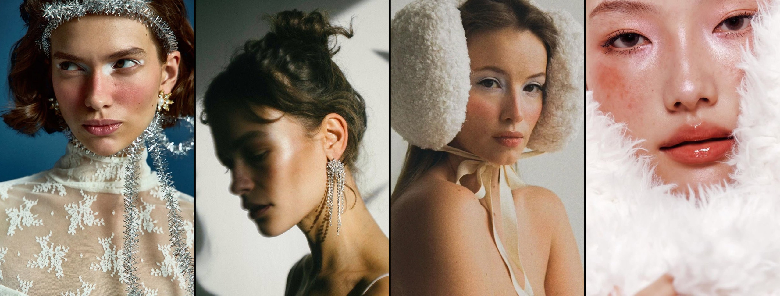 Коллаж с портретами, на которых у девушек зимний макияж для фотосессии. 