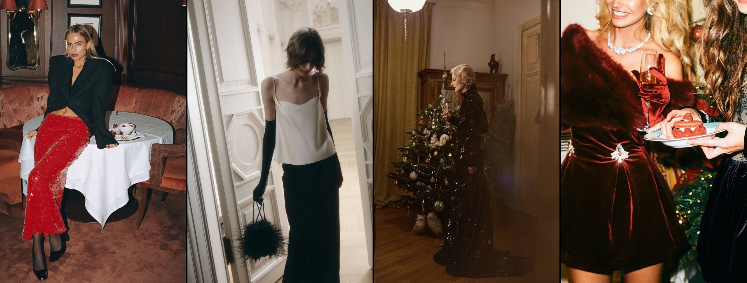 Коллаж с примерами ретро фотосессии в Санкт-Петербурге. Модели в праздничных платьях в студии. 